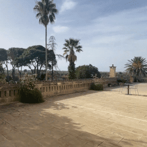 Wine glasses set inside Castello Marchione, an 18th-century Italian castle.