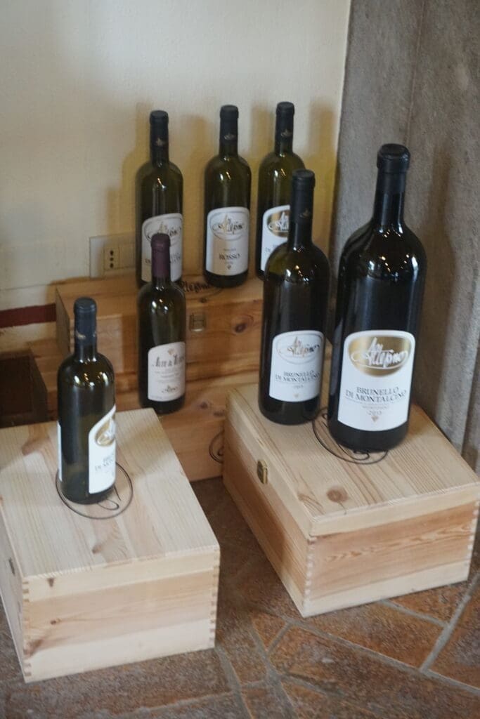 Bottles of Altesino Brunello di Montalcino ready for tasting