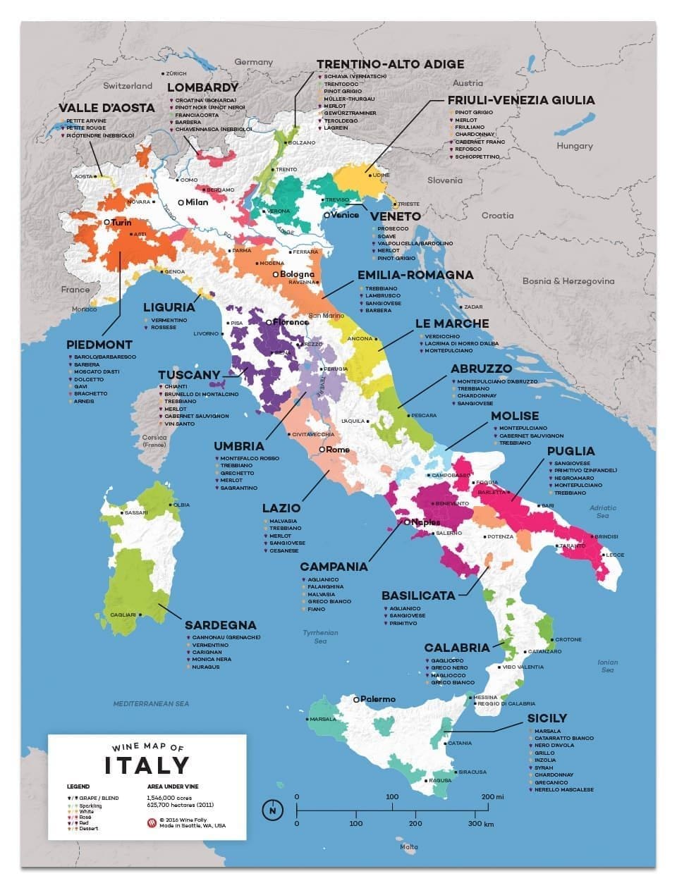 Detailed map of Italy's wine regions