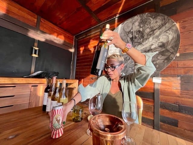 Winemaker Lulu Martinez Ojeda personally hosting a wine tasting at Bruma winery in Valle de Guadalupe